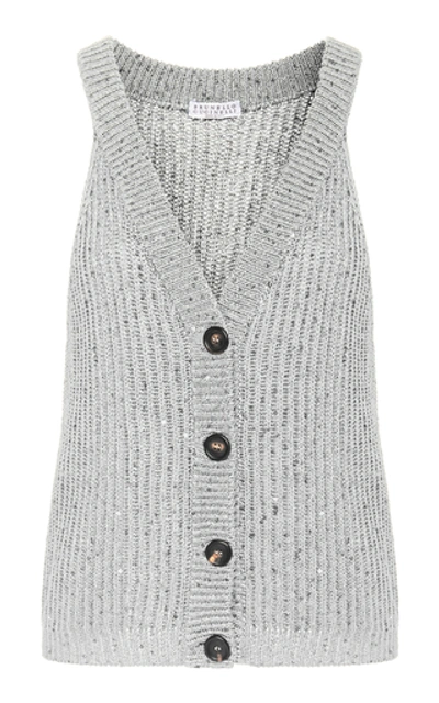 Brunello Cucinelli Sequined Ribbed-knit Top In White