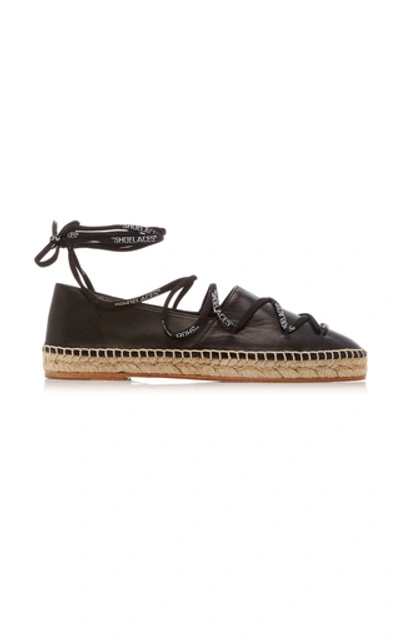 Off-white Shoelaces Leather Flat Espadrilles In Black