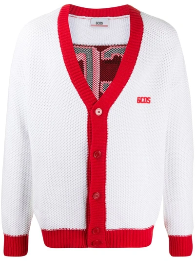 Gcds Embroidered Logo Cardigan In White