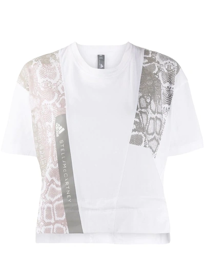 Adidas By Stella Mccartney Cropped Snake-print Stretch-jersey T-shirt In White