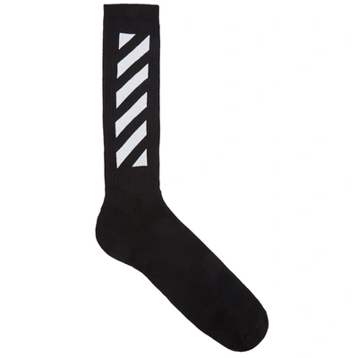 Off-white Diag Black Cotton-blend Socks In Black And White