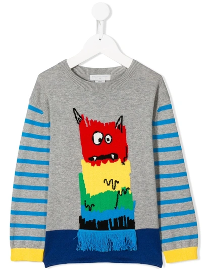 Stella Mccartney Kids' Crew Neck Jumper Rainbow Monster Grey In Grey
