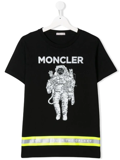 Moncler Kids' Black Short Sleeve T-shirt With Astronaut Print