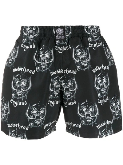 Sss World Corp Motorhead Snaggletooth Quickdry Swimshorts In Black