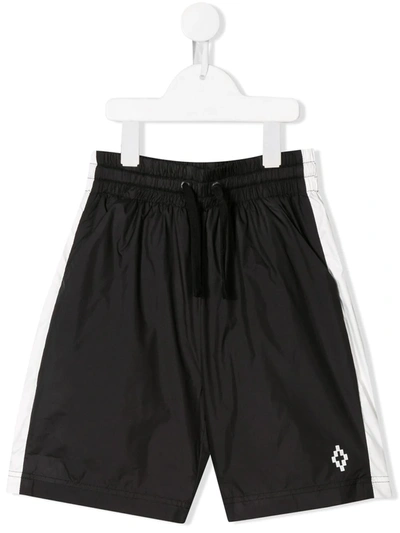 Marcelo Burlon County Of Milan Kids' Black Stripe Detail Swim Shorts In Nero+bianco