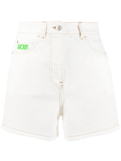 Gcds Logo Patch Denim Shorts In White