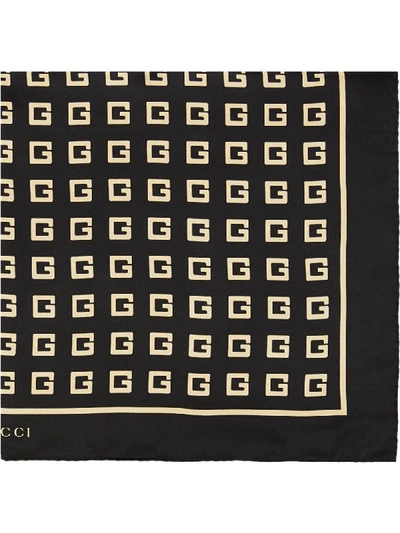 Gucci Square-g Logo Print Silk Twill Scarf In Black
