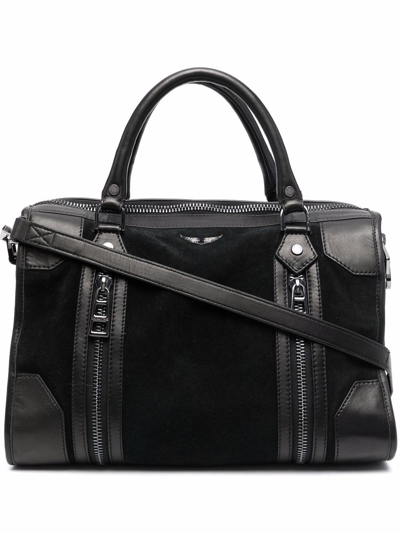 Zadig & Voltaire Sunny Medium Leather Bowling Bag In Black