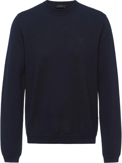 Prada Embroidered Logo Jumper In Blue