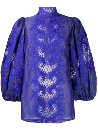 Zimmermann Brightside Embroidered Blouse In Blue