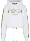 Fendi White Cropped Floral Logo Hoodie