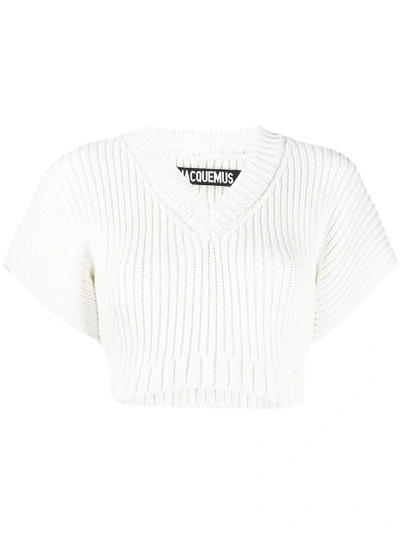 Jacquemus La Maille Helado Cropped Knit Top In White
