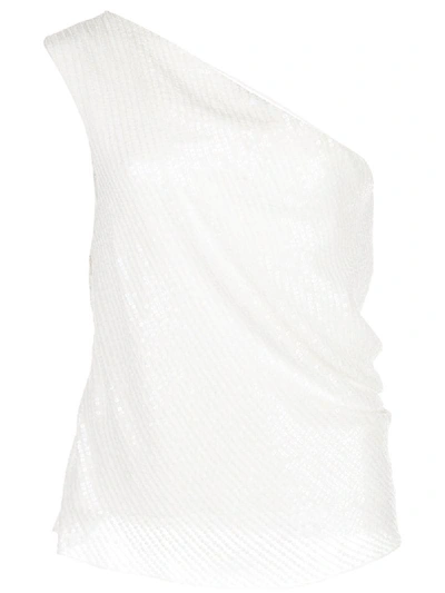 Cushnie White Iridescent Paillette Asymmetrical Top