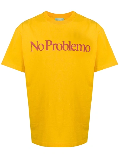 Aries No Problemo Print Yellow Cotton T-shirt