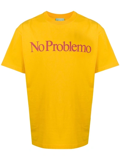 Aries No Problemo Print Yellow Cotton T-shirt In Yellow