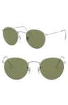 Ray Ban 47mm Round Sunglasses In Silver/ Green Solid