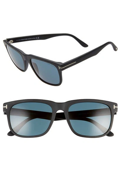 Tom Ford Stephenson 56mm Rectangle Sunglasses In Matte Black/ Dark Teal