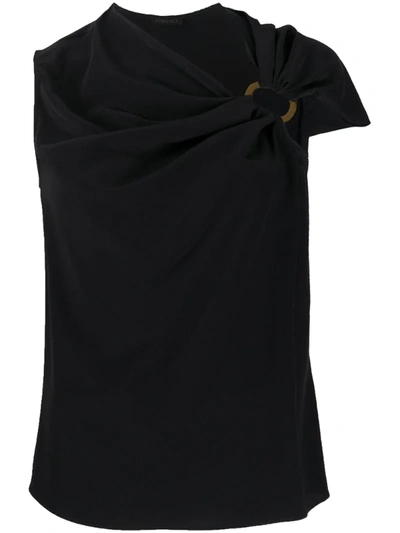 Versace Ring Detail Silk Crepe De Chine Top In Black