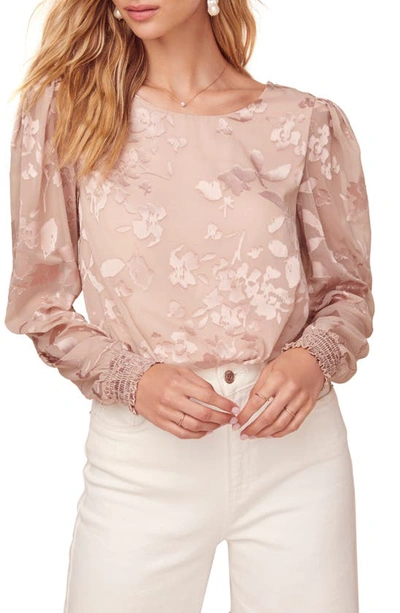 Astr Goldie Long Sleeve Top In Blush Floral Jacquard