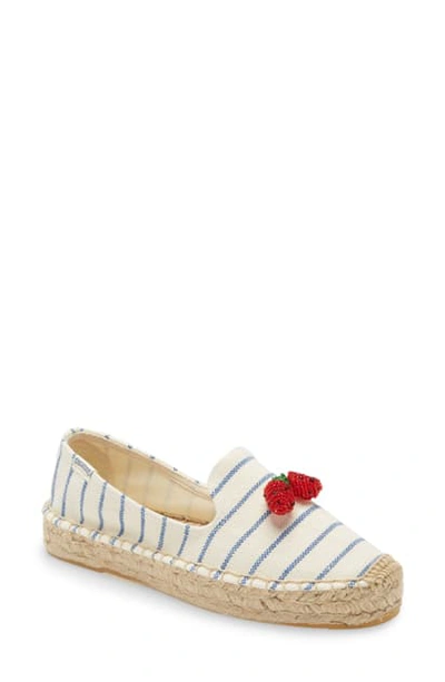 Soludos Strawberry Stripes Platform Espadrille In White/ Blue