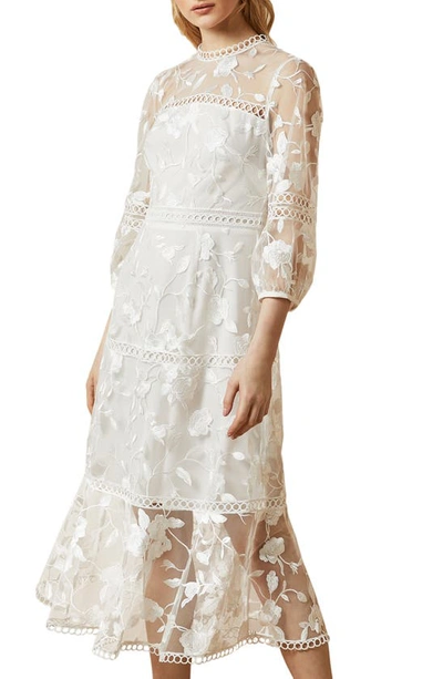 Ted Baker Tabii Embroidered A-line Dress In Ivory