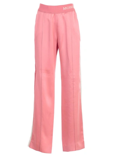 Moncler Satin Stripe Trousers In Pink
