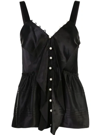 3.1 Phillip Lim / フィリップ リム Faux Pearl-embellished Ruffled Satin-crepe Camisole In Black