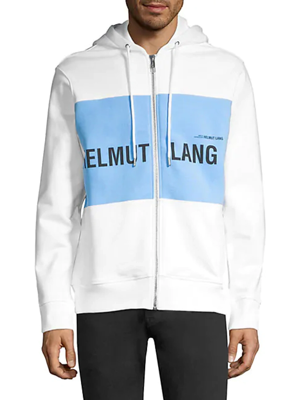 Helmut Lang Printed Zip-front Hoodie In White Sky Blue