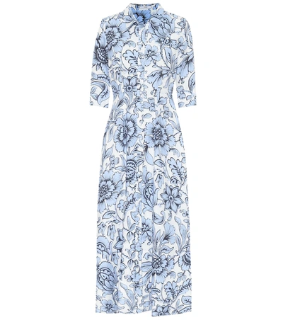 Erdem Kasia Floral-print Linen Midi Shirt Dress In Light Blue