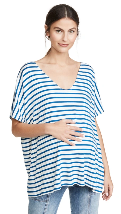Hatch The Perfect Vee Tee In Ivory/blue Stripe