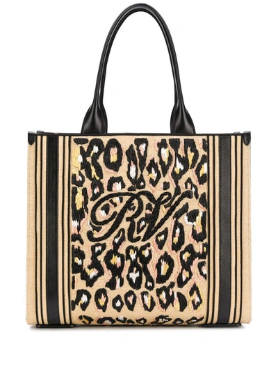 Roger Vivier Viv Leather Shopping Bag In Beige