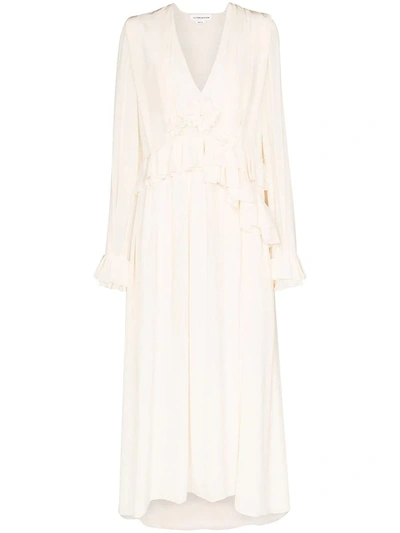 Victoria Beckham Vanilla Ruffled Long-sleeve Dress In White