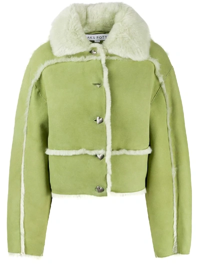 Saks Potts Short Shearling Trim Jacket In Green