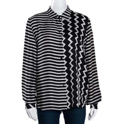 Pre-owned Stella Mccartney Monochrome Silk Multiprint Long Sleeve Shirt M In Black