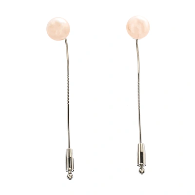 Pre-owned Balenciaga Faux Pearl Silver Tone Long Drop Earrings