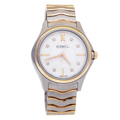 Pre-owned Ebel White 18k Rose Gold Stainless Steel Diamond Wave 1216306 Women's Wristwatch 35 Mm In Silver