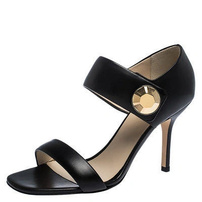 Pre-owned Christopher Kane Black Leather Metal Detail Sandals Size 39
