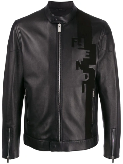 Fendi Debossed Logo Zipped Jacket In Black