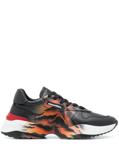 Dsquared2 D42 Tiger Print Sneakers In Black