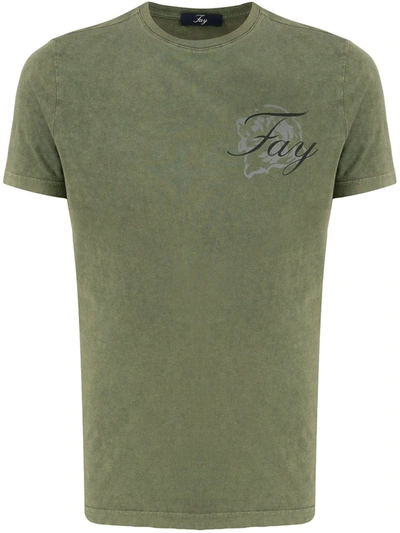 Fay Short-sleeved Round-necked T-shirt Green Cotton Man