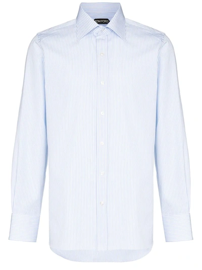 Tom Ford Striped Button-up Cotton Shirt In Blue