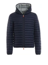 Save The Duck Nathan Nylon Quilted Fleece Lined Hooded Jacket In Blue