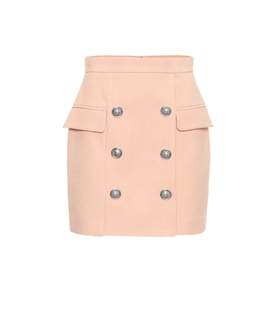 Balmain Pink Natte Cotton High Waist Mini Skirt In Light Pink