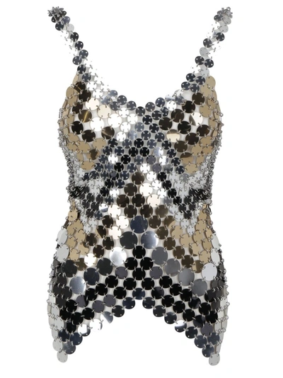 Paco Rabanne Sequin Chainmail Sleeveless Top In Silver
