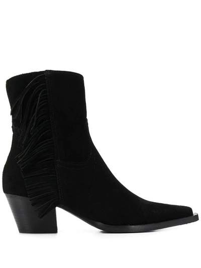 Pinko Cowboy Fringed Ankle Boots In Black