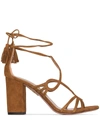 Aquazzura Gitana 85 Block-heel Suede Sandals In Brown
