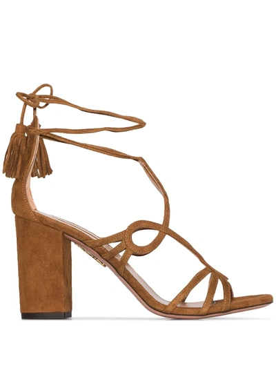 Aquazzura Gitana 85 Block-heel Suede Sandals In Brown