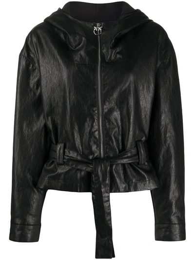 Pinko Womens Black Miglio Hooded Faux-leather Jacket 12