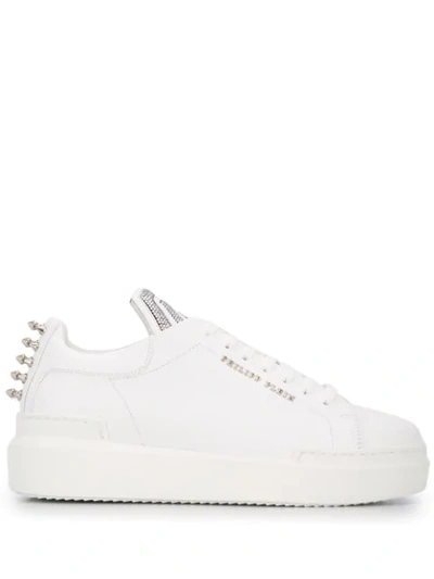 Philipp Plein Lo-top Statement Sneakers In White Leather