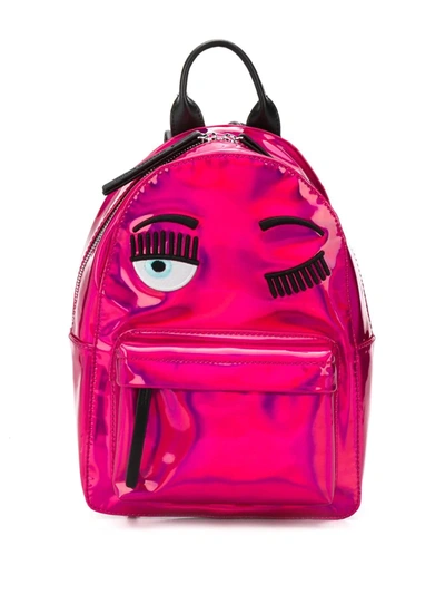 Chiara Ferragni Flirting Metallic Faux-leather Backpack In Fuchsia